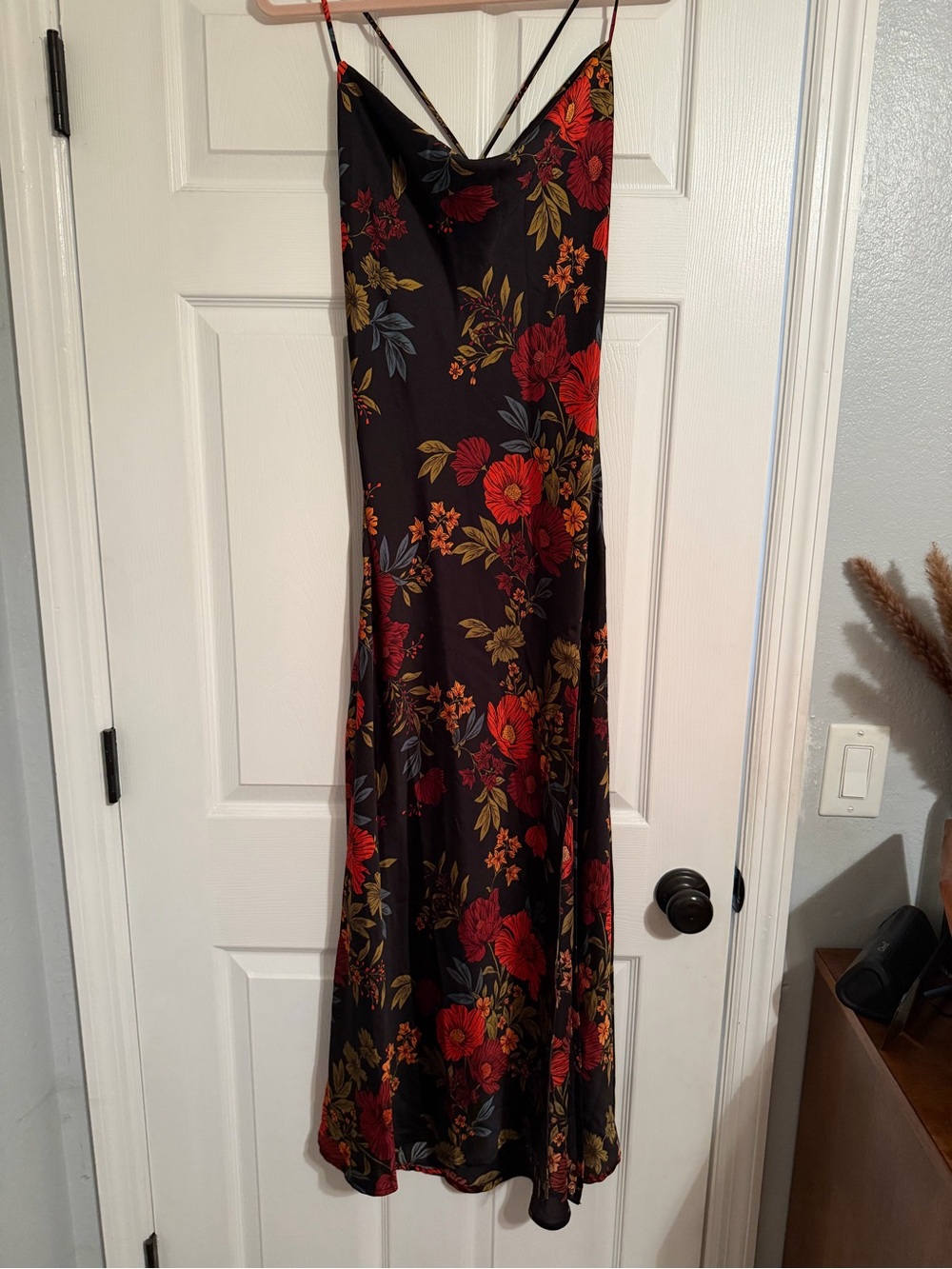 12th Tribe Black Maxi Slip Dress with Floral Print - Picture 1 of 5